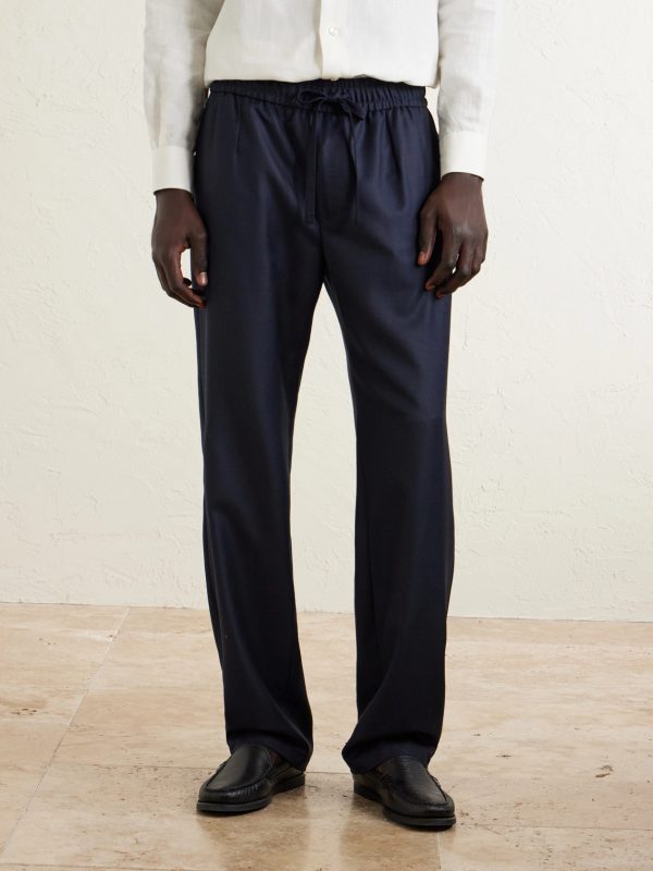 Straight-Leg Virgin Wool Drawstring Trousers - FR Straight-Leg Virgin Wool Drawstring Trousers - FR