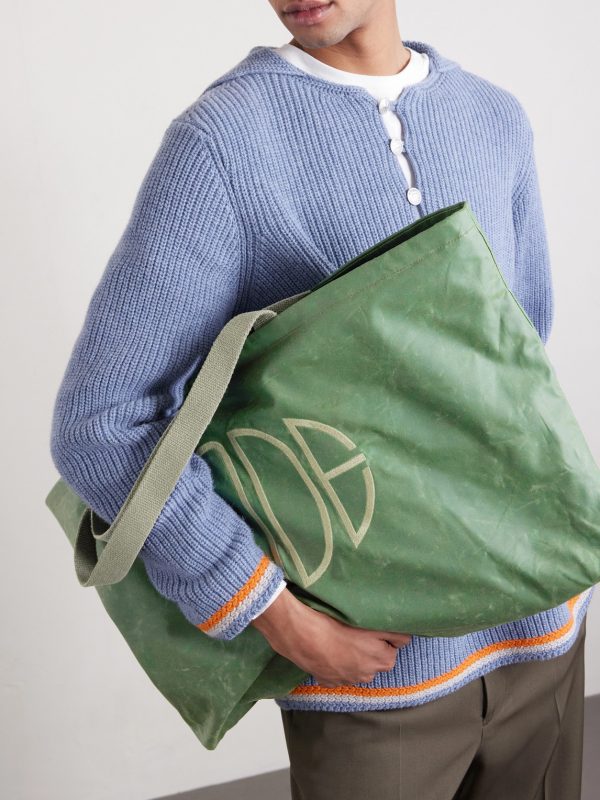 Logo-Embroidered Waxed-Cotton Tote Bag - E2 Logo-Embroidered Waxed-Cotton Tote Bag - E2