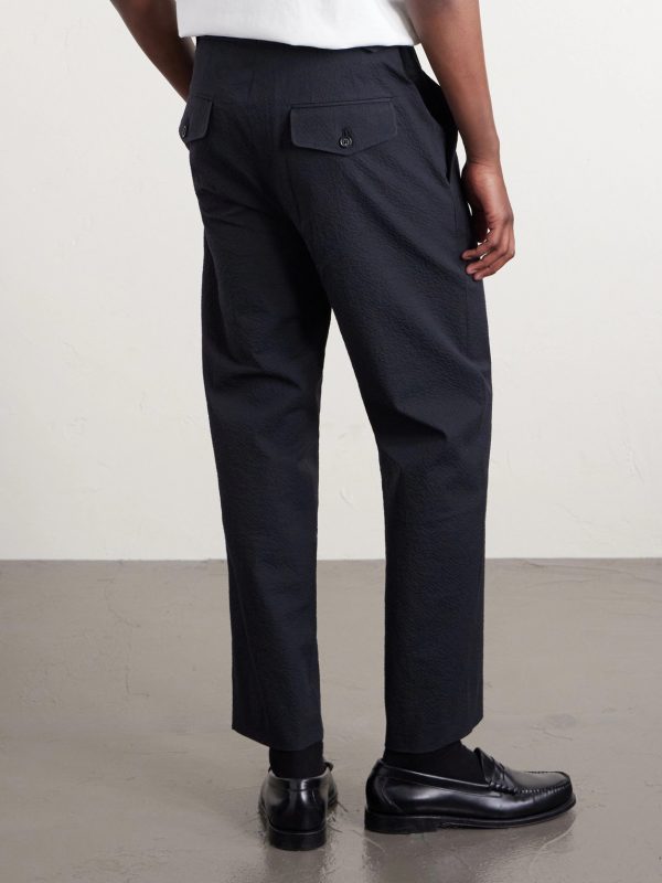 Straight-Leg Cotton-Blend Seersucker Trousers - BK Straight-Leg Cotton-Blend Seersucker Trousers - BK