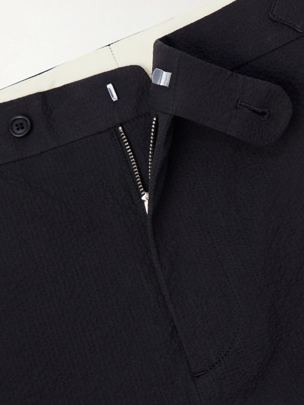 Straight-Leg Cotton-Blend Seersucker Trousers - E1 Straight-Leg Cotton-Blend Seersucker Trousers - E1