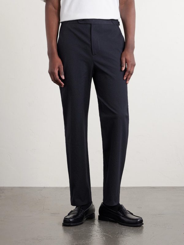 Straight-Leg Cotton-Blend Seersucker Trousers - FR Straight-Leg Cotton-Blend Seersucker Trousers - FR