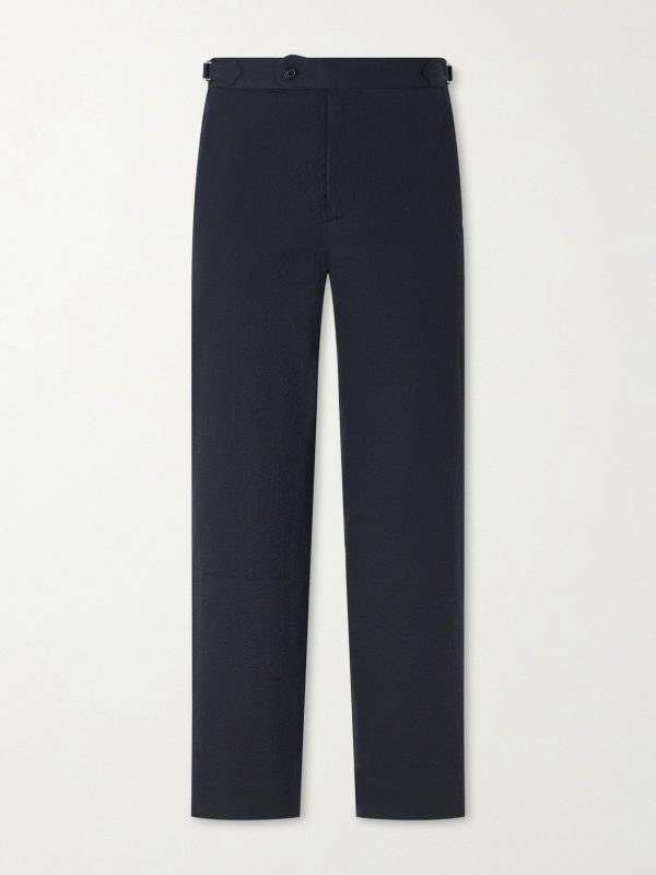 Straight-Leg Cotton-Blend Seersucker Trousers Straight-Leg Cotton-Blend Seersucker Trousers