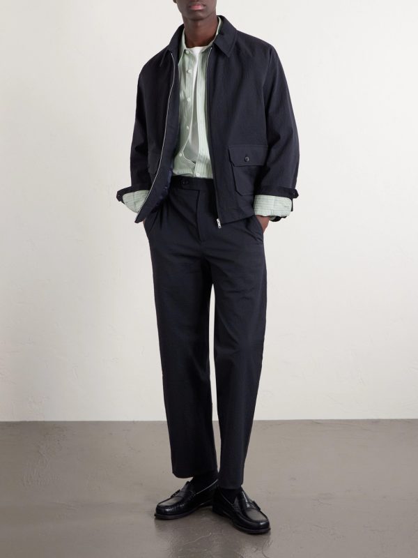 Straight-Leg Cotton-Blend Seersucker Trousers - OU Straight-Leg Cotton-Blend Seersucker Trousers - OU