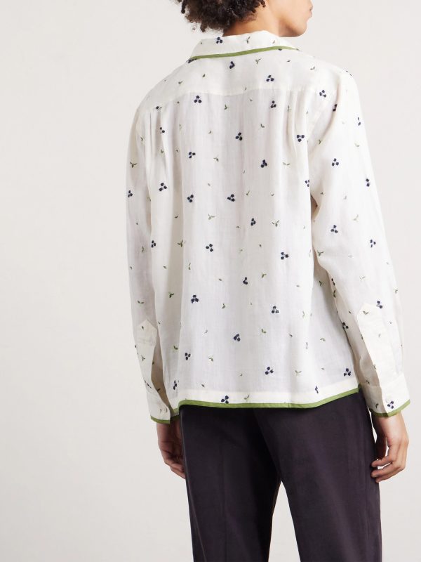 Blackberry Patch Camp-Collar Embroidered Linen Shirt - BK Blackberry Patch Camp-Collar Embroidered Linen Shirt - BK