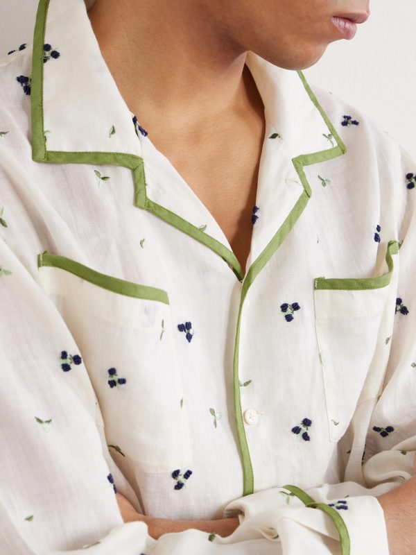 Blackberry Patch Camp-Collar Embroidered Linen Shirt - CU Blackberry Patch Camp-Collar Embroidered Linen Shirt - CU