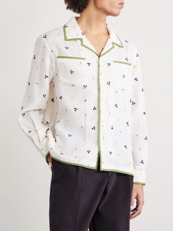 Blackberry Patch Camp-Collar Embroidered Linen Shirt - FR Blackberry Patch Camp-Collar Embroidered Linen Shirt - FR