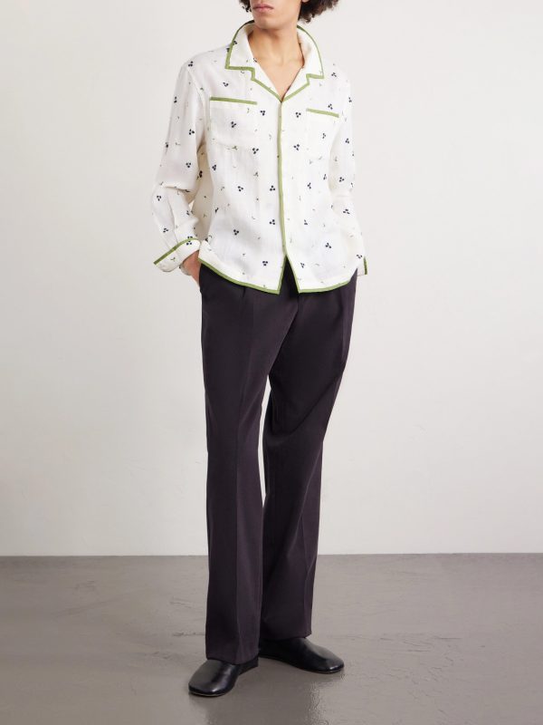 Blackberry Patch Camp-Collar Embroidered Linen Shirt - OU Blackberry Patch Camp-Collar Embroidered Linen Shirt - OU