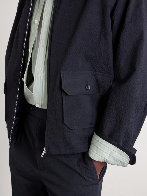 Cotton-Blend Seersucker Bomber Jacket - CU Cotton-Blend Seersucker Bomber Jacket - CU