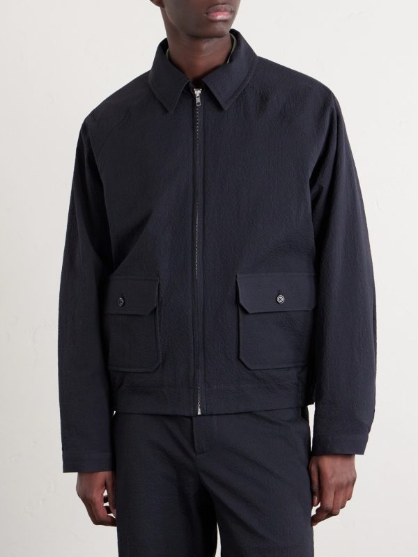 Cotton-Blend Seersucker Bomber Jacket - FR Cotton-Blend Seersucker Bomber Jacket - FR