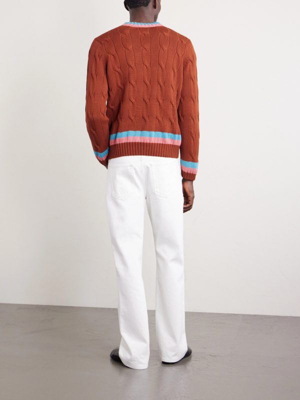 Logo-Embroidered Cable-Knit Cotton Sweater - BK Logo-Embroidered Cable-Knit Cotton Sweater - BK