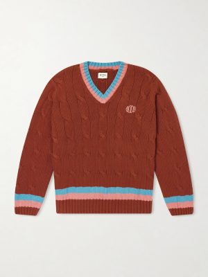 Logo-Embroidered Cable-Knit Cotton Sweater