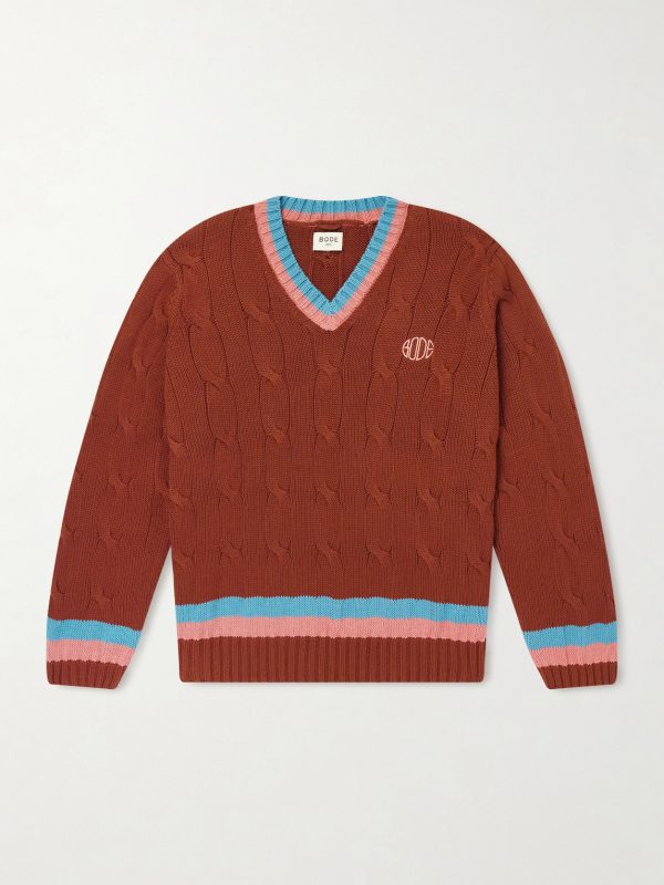 Logo-Embroidered Cable-Knit Cotton Sweater Logo-Embroidered Cable-Knit Cotton Sweater