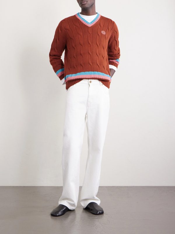 Logo-Embroidered Cable-Knit Cotton Sweater - OU Logo-Embroidered Cable-Knit Cotton Sweater - OU
