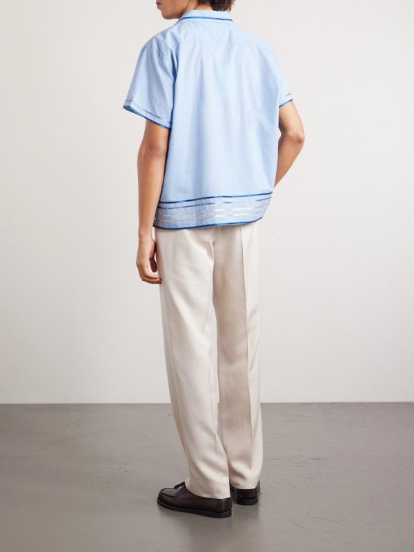 Ribbon Plaid Camp-Collar Satin-Trimmed Cotton-Poplin Shirt - BK