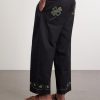 Lucky Draw Straight-Leg Pleated Embroidered Cotton-Twill Trousers - BK Lucky Draw Straight-Leg Pleated Embroidered Cotton-Twill Trousers - BK