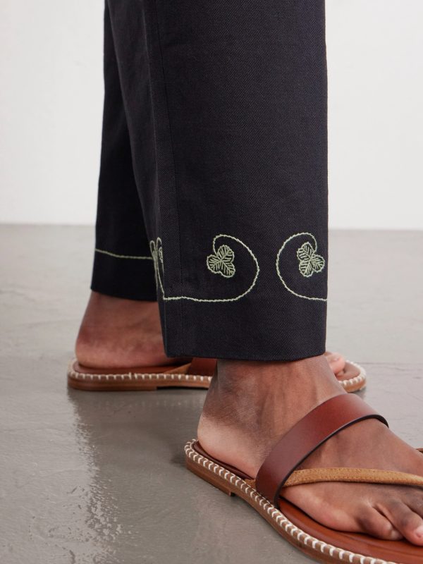 Lucky Draw Straight-Leg Pleated Embroidered Cotton-Twill Trousers - E1 Lucky Draw Straight-Leg Pleated Embroidered Cotton-Twill Trousers - E1