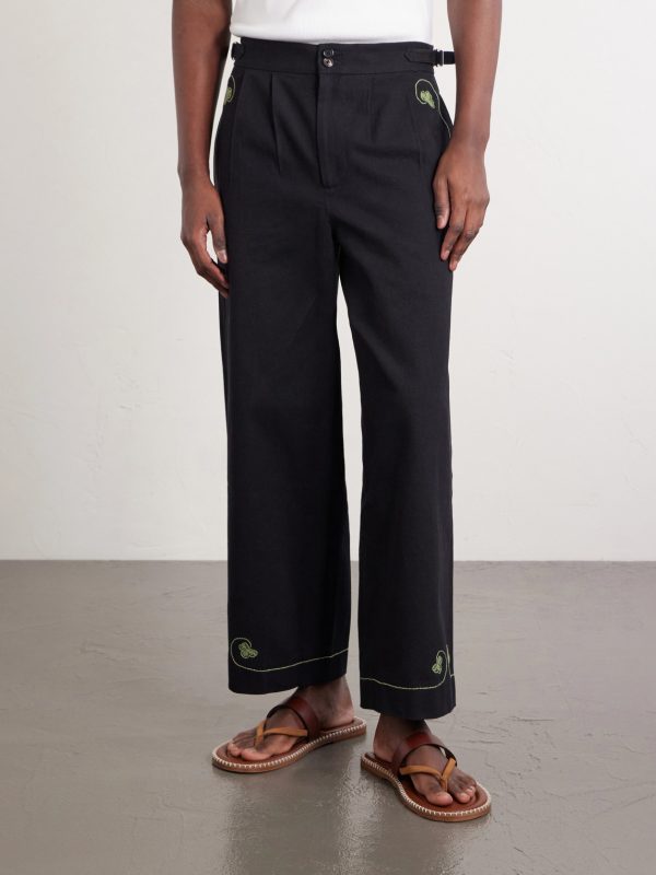 Lucky Draw Straight-Leg Pleated Embroidered Cotton-Twill Trousers - FR Lucky Draw Straight-Leg Pleated Embroidered Cotton-Twill Trousers - FR