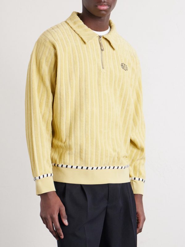 Croquet Ground Logo-Embroidered Cotton-Terry Half-Zip Sweater - FR Croquet Ground Logo-Embroidered Cotton-Terry Half-Zip Sweater - FR