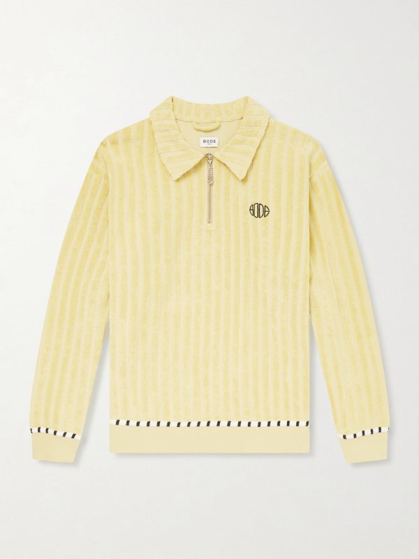 Croquet Ground Logo-Embroidered Cotton-Terry Half-Zip Sweater Croquet Ground Logo-Embroidered Cotton-Terry Half-Zip Sweater