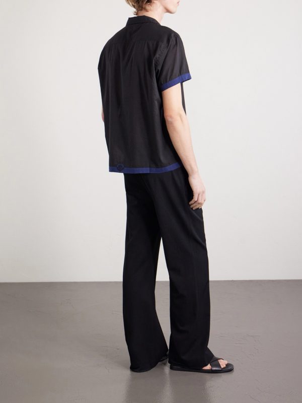 Heart Deco Appliquéd Two-Tone Cotton Shirt - BK