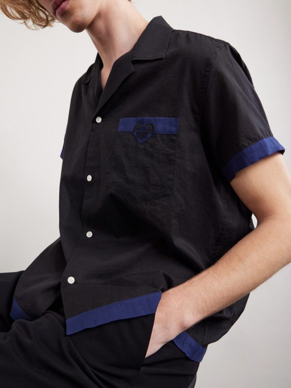 Heart Deco Appliquéd Two-Tone Cotton Shirt - CU