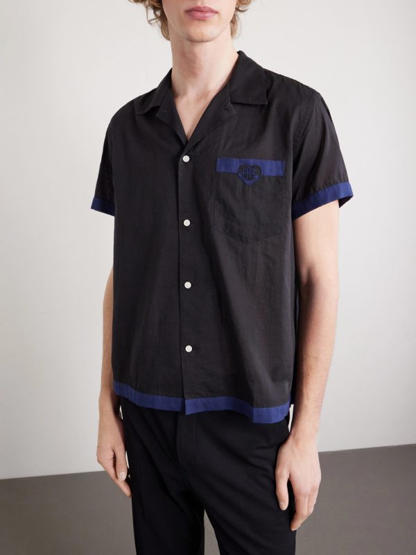 Heart Deco Appliquéd Two-Tone Cotton Shirt - FR