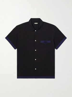 Heart Deco Appliquéd Two-Tone Cotton Shirt Heart Deco Appliquéd Two-Tone Cotton Shirt