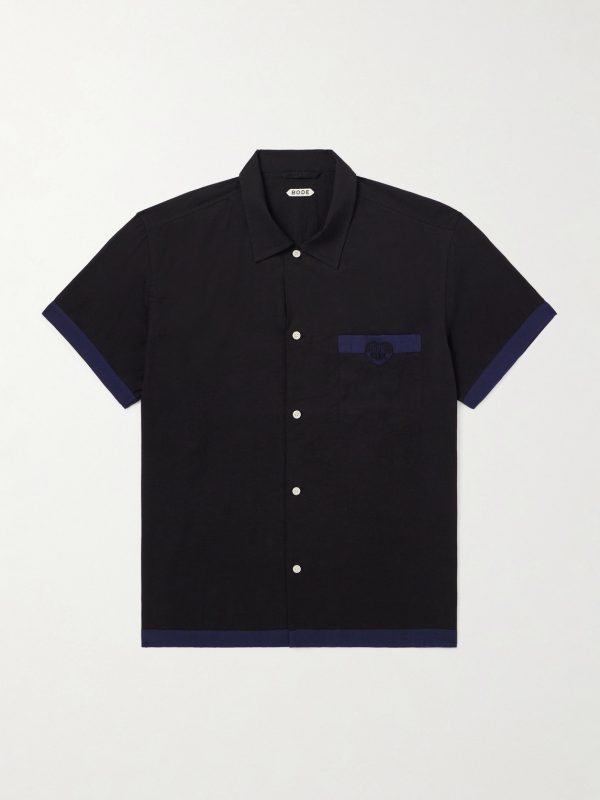 Heart Deco Appliquéd Two-Tone Cotton Shirt