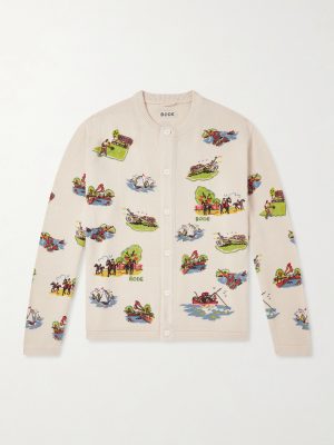Camp Bead-Embellished Jacquard-Knit Wool and Cotton-Blend Cardigan Camp Bead-Embellished Jacquard-Knit Wool and Cotton-Blend Cardigan