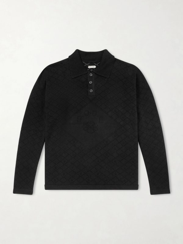 Anisette Pointelle-Knit Cotton Polo Shirt Anisette Pointelle-Knit Cotton Polo Shirt