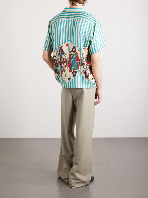 Royals Camp-Collar Striped Printed Silk Shirt - BK