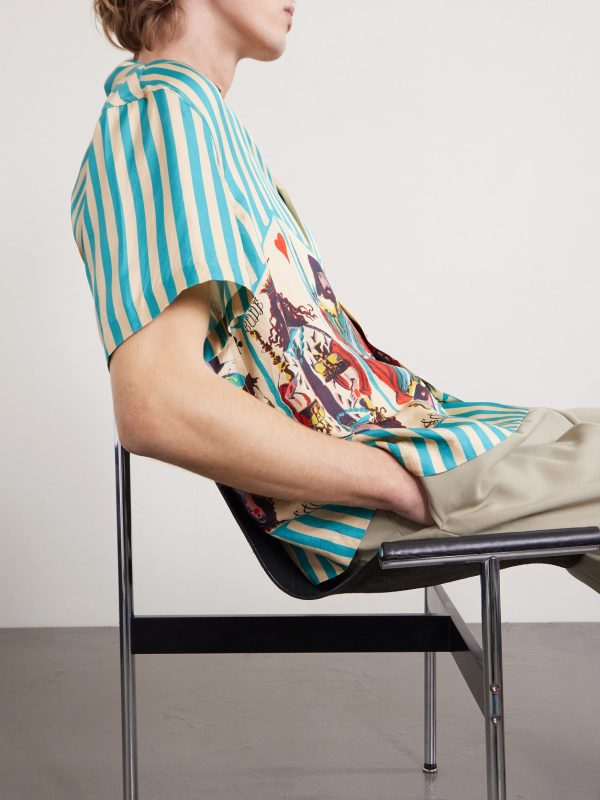 Royals Camp-Collar Striped Printed Silk Shirt - CU