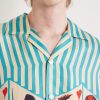 Royals Camp-Collar Striped Printed Silk Shirt - E1