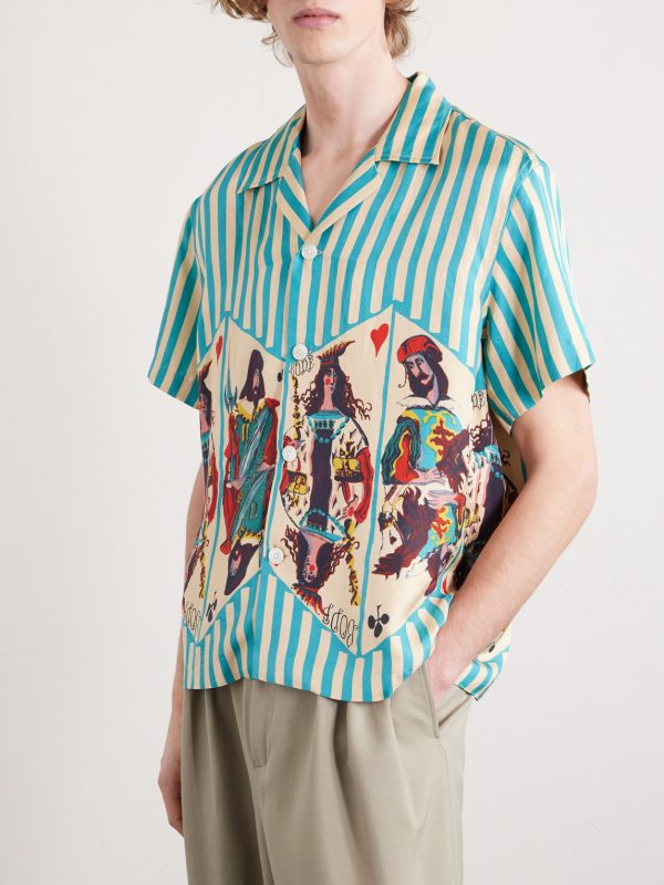 Royals Camp-Collar Striped Printed Silk Shirt - FR