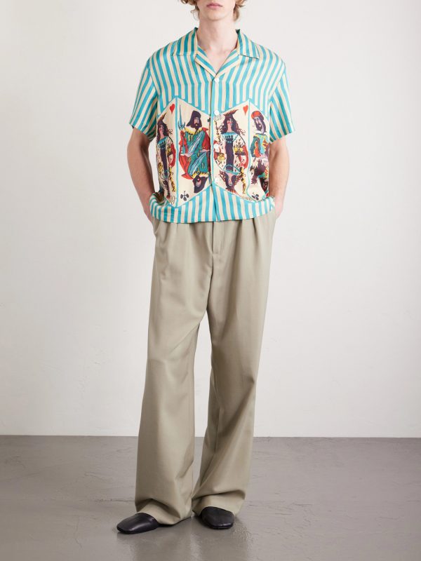 Royals Camp-Collar Striped Printed Silk Shirt - OU
