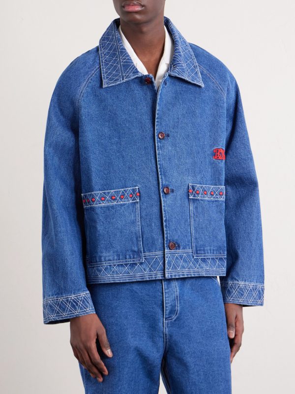 Embroidered Merino Wool-Blend Denim Jacket - FR Embroidered Merino Wool-Blend Denim Jacket - FR
