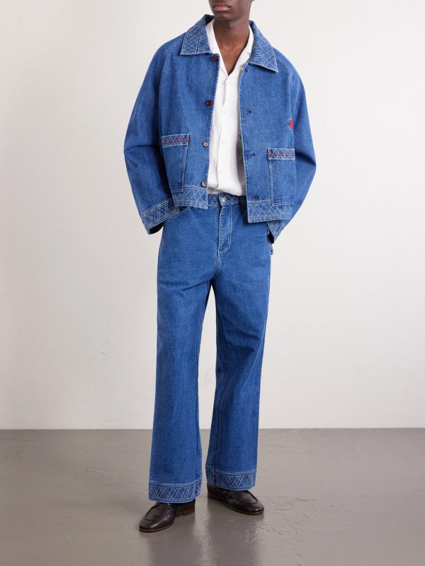 Embroidered Merino Wool-Blend Denim Jacket - OU Embroidered Merino Wool-Blend Denim Jacket - OU