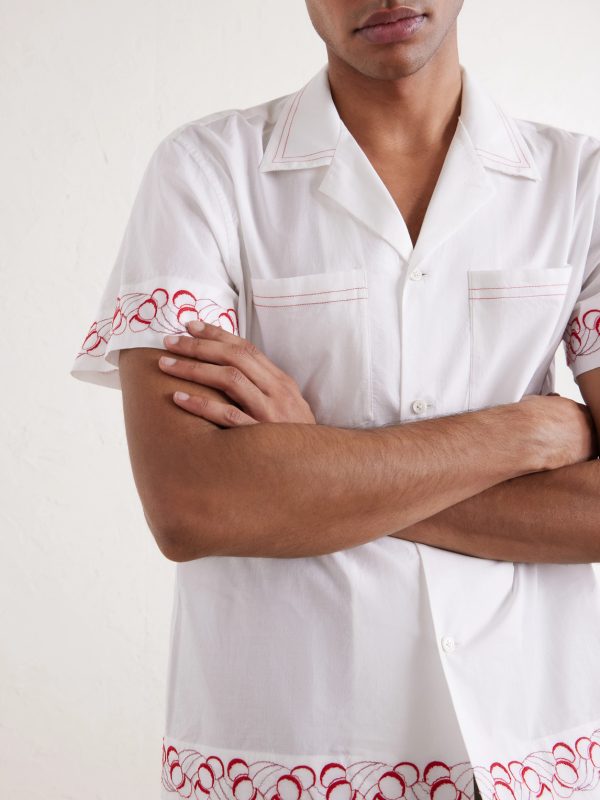 Cherry Lane Camp-Collar Embroidered Cotton-Poplin Shirt - CU