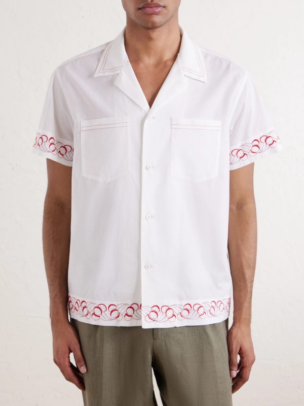 Cherry Lane Camp-Collar Embroidered Cotton-Poplin Shirt - FR