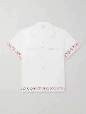 Cherry Lane Camp-Collar Embroidered Cotton-Poplin Shirt Cherry Lane Camp-Collar Embroidered Cotton-Poplin Shirt