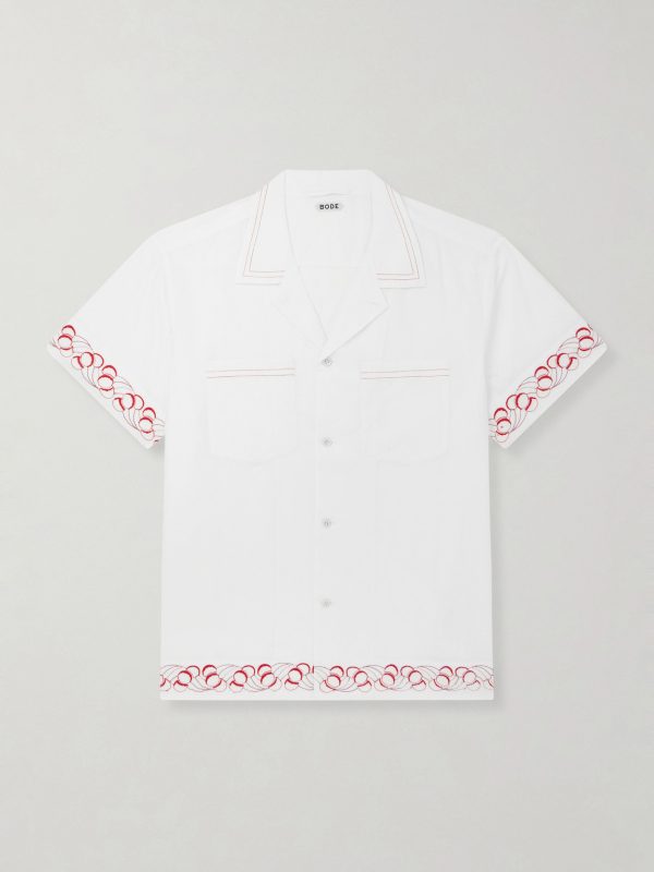 Cherry Lane Camp-Collar Embroidered Cotton-Poplin Shirt