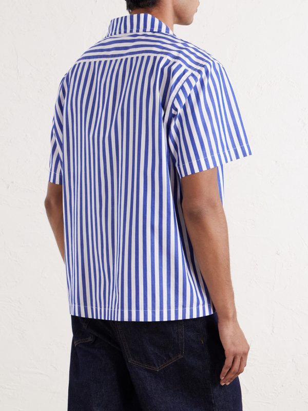 Calliope Camp-Collar Embroidered Striped Cotton-Poplin Shirt - BK