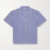 Calliope Camp-Collar Embroidered Striped Cotton-Poplin Shirt