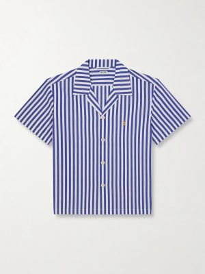 Calliope Camp-Collar Embroidered Striped Cotton-Poplin Shirt Calliope Camp-Collar Embroidered Striped Cotton-Poplin Shirt