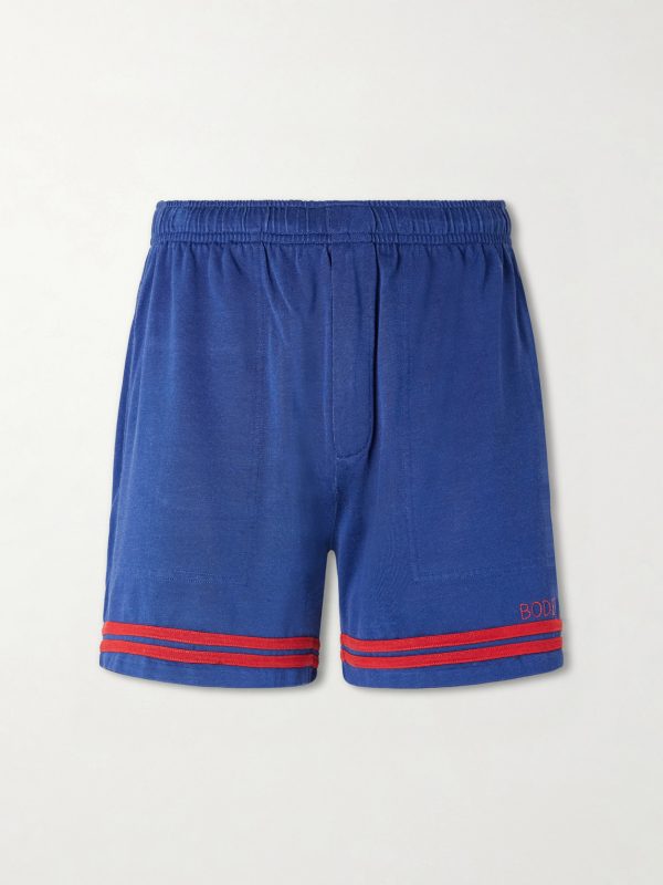 Lakewood Straight-Leg Logo-Embroidered Striped Jersey Shorts Lakewood Straight-Leg Logo-Embroidered Striped Jersey Shorts