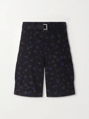 Wide-Leg Belted Floral-Print Cotton-Canvas Shorts