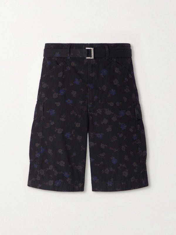 Wide-Leg Belted Floral-Print Cotton-Canvas Shorts