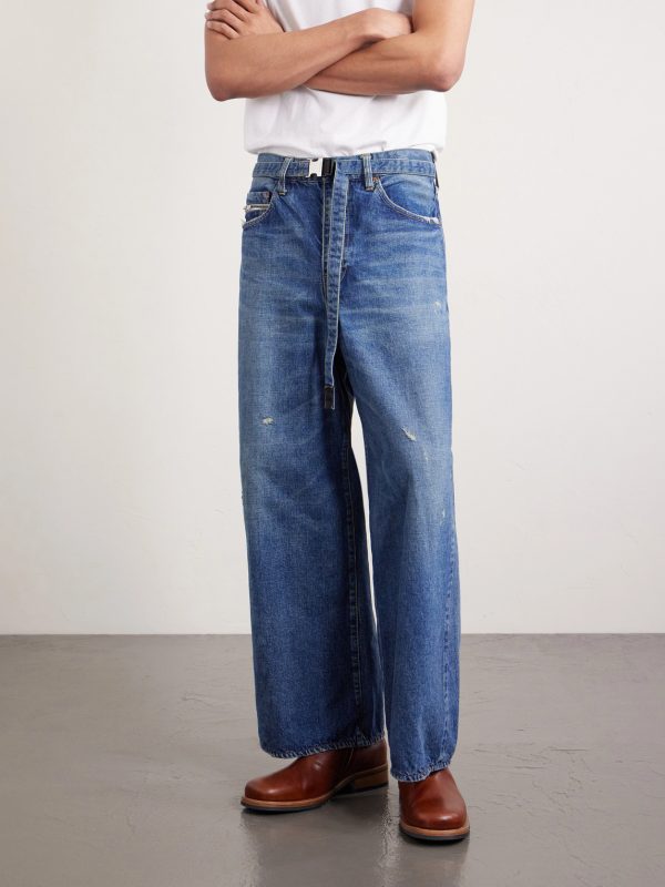 + BEYONDEXX Wide-Leg Belted Distressed Jeans - FR + BEYONDEXX Wide-Leg Belted Distressed Jeans - FR