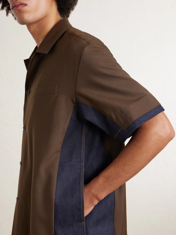 Denim-Trimmed Woven Shirt - CU