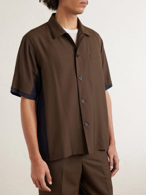 Denim-Trimmed Woven Shirt - FR